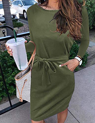 MEROKEET Striped Short Sleeve T Shirt Dress Casual Tie Waist with Pockets