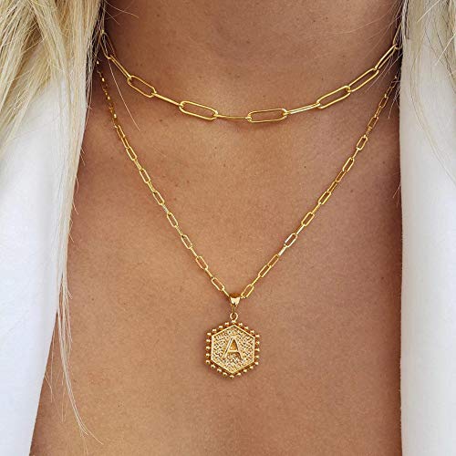 Dainty Layering Initial 14K Gold Plated Paperclip Chain Necklace