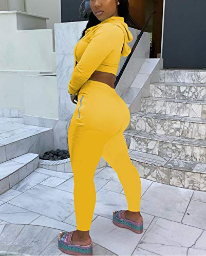 Mrskoala Women's Two Piece Sexy Cute Casual Outfits Cozy 2 Piece Sets Sweatsuit Yellow XL