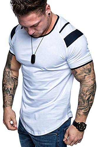 Men's Muscle Tee Colorblock Raglan Long Sleeve Fashion Patchwork Tshirts Tops Black1 L
