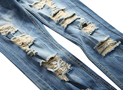 FREDD MARSHALL Men's Slim Fit Ripped Destroyed Distressed Stretch Fashion Denim Jeans
