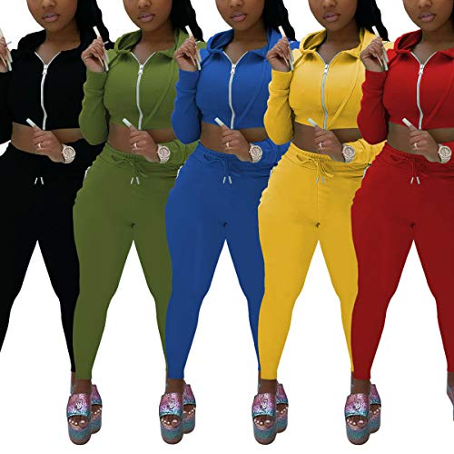 Mrskoala Women's Two Piece Sexy Cute Casual Outfits Cozy 2 Piece Sets Sweatsuit Yellow XL