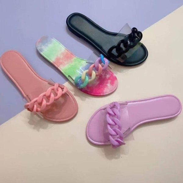 2021 Slippers Women Cross-border Pink INS Flat Heel Flat Casual Beach