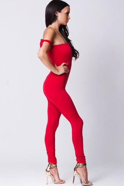 OFF SHOULDER SOLID JUMPSUIT