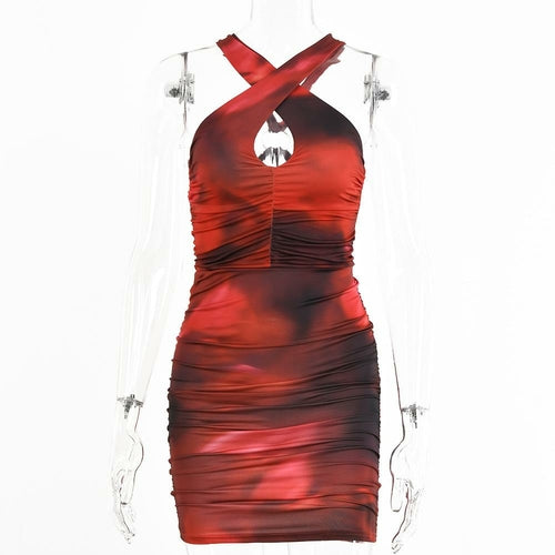 Halter Tie-dye Printed Women Sexy Dress