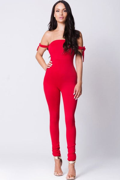 OFF SHOULDER SOLID JUMPSUIT