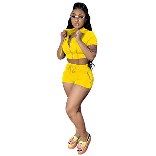 Mrskoala Women's Two Piece Sexy Cute Casual Outfits Cozy 2 Piece Sets Sweatsuit Yellow XL