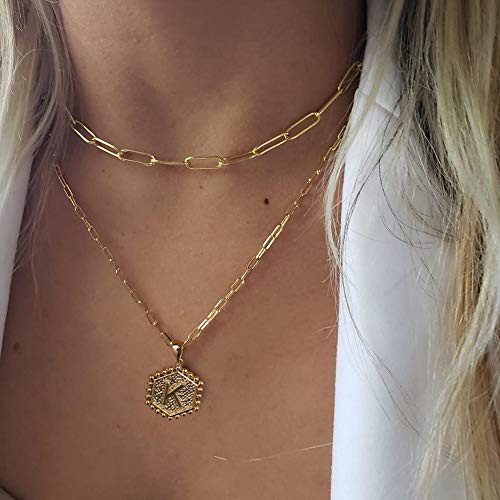 Dainty Layering Initial 14K Gold Plated Paperclip Chain Necklace
