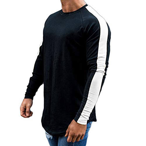 Men's Muscle Tee Colorblock Raglan Long Sleeve Fashion Patchwork Tshirts Tops Black1 L