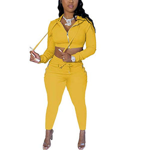 Mrskoala Women's Two Piece Sexy Cute Casual Outfits Cozy 2 Piece Sets Sweatsuit Yellow XL