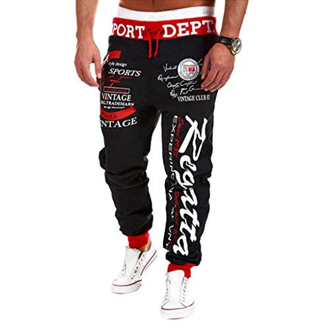 Cottory Men's Hiphop Dance Jogger Sweatpants Trousers Red Black X-Small