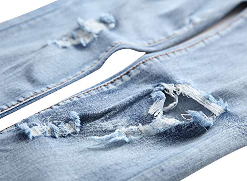 FREDD MARSHALL Men's Slim Fit Ripped Destroyed Distressed Stretch Fashion Denim Jeans
