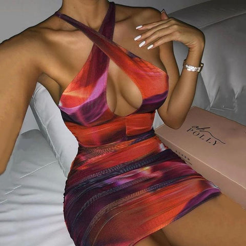 Halter Tie-dye Printed Women Sexy Dress